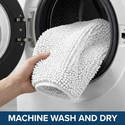 Bathroom Rugs Sets 2 Piece,Super Absorbent Chenille Bath Mats and U-Shaped Toilet Rug,Strong PVC Non Slip Backing,Microfiber Washable Dry Quickly Bath Mats for Bathroom(20"x32"+20"x20"U,White) - Image 6