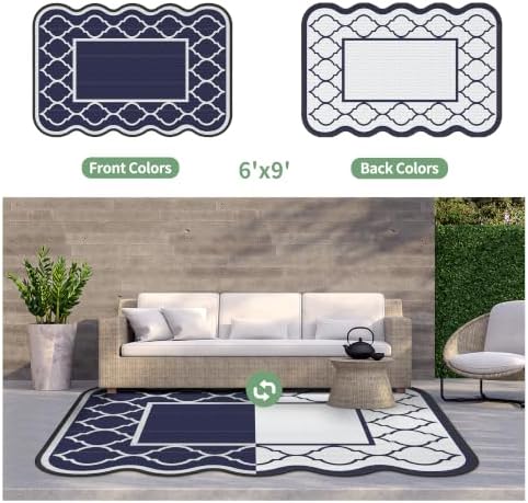 GENIMO Outdoor Rug, Waterproof Plastic Rugs for Patio, 6'x9' Blue Lvory - Image 4