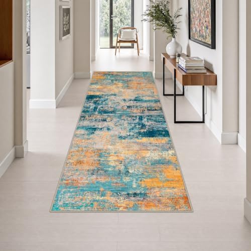 3x8 Washable Runner Rug：Modern Abstract Soft Carpet Rosy Haze by FXRHLP