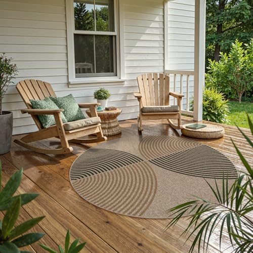Lahome Modern Rainbow Round Rug, 6ft Round Outdoor Easy Jute Rug - Image 5