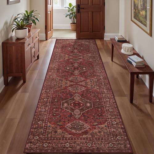 Tangsoo Red 2.6x8 Washable Runner Rug for Hallways,Boho Non Slip Runner Rug - Image 2