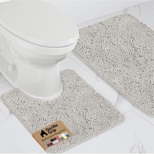 GORILLA GRIP Bathroom Area Rug Sets 2 Piece, Soft Chenille 30x20 Light Gray by GorillaGrip