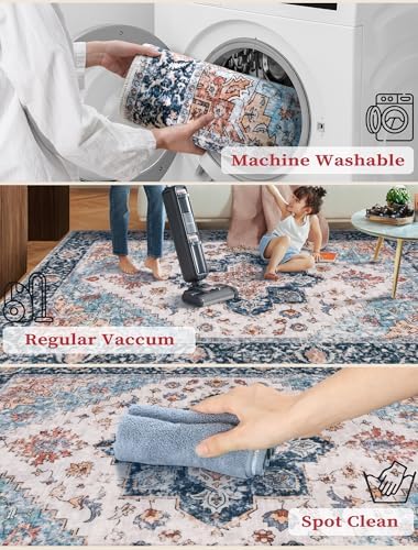 SERISSA 3x10 Washable Non Slip Boho Runner Rug for Hallway，Blue Orange - Image 3
