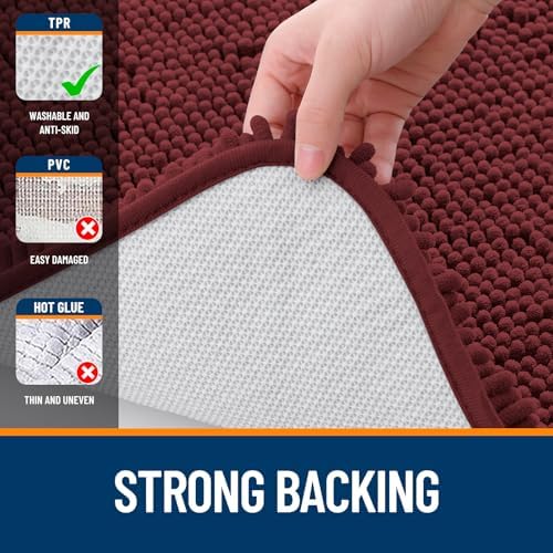 OLANLY Small Bathroom Rugs 24x16, Soft Absorbent Chenille Bath Rugs, Rubber Backing Quick Dry, Machine Washable Bath Mats for Bathroom Floor, Tub and Shower, Home Decor Accessories, Andorra Red-Brown - Image 6