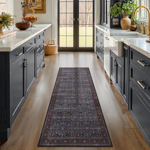 Washable Hallway Runner Rug 2'x6', Vintage Old Money, Dark Blue - Image 4