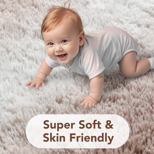 FinRèc Home 8x10 Non-Slip Fluffy Area Rugs for Living Room (Striped Beige) - Image 3