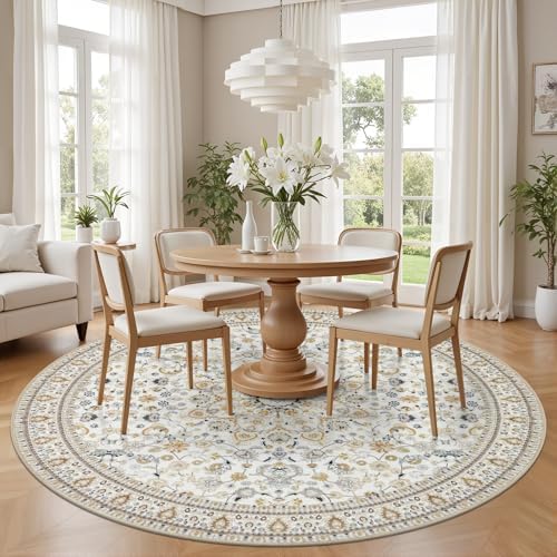 Round Area Rug for Living Room: 6ft Washable Rug for Bedroom Beige - Image 3