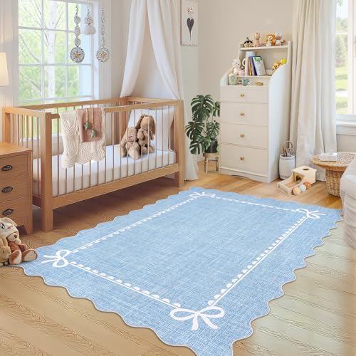 GarveeHome Scalloped Bow Rug 5x7 Washable Blue Rugs for Bedroom Living Room - Image 4