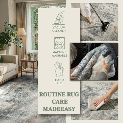 Lahome Modern Abstract Area Rug - 4x6 Grey Rugs for Bedroom Washable Dining Room Rug Living Room Mat, Non Slip Contemporary Indoor Floor Nursery Carpet for Kitchen Laundry Room Entryway - Image 5