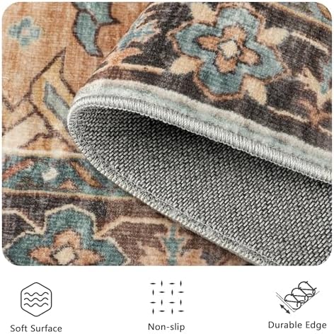 5x7 Area Rugs, Vintage Retro Soft Washable Rug, Non-Slip Low Pile Rugs for Living Room, Bedroom, Dining Room, Stain Resistant Home Decor Rug (Vintage Orange/Brick) - Image 6