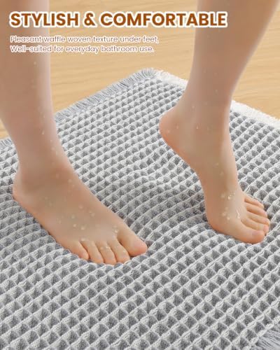 Smiry Waffle Bath Mat 60X16, Soft Absorbent Bathroom Rug, Lightgrey & Cream - Image 3