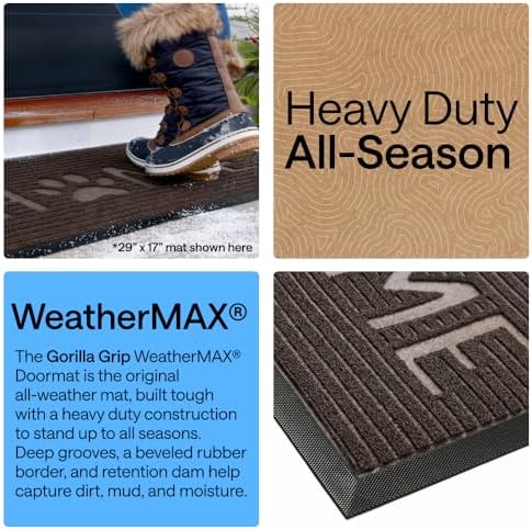 GORILLA GRIP WeatherMAX Door Mat, Indoor Outdoor, 29x17 Dark Brown Home Paw - Image 3