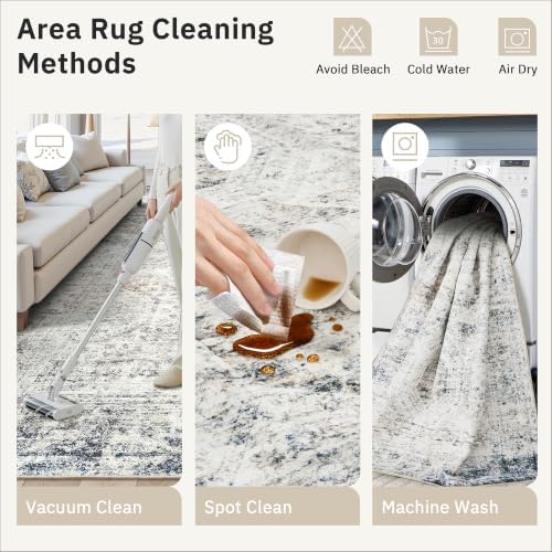 Soalmost 12x15 Area Rugs for Living Room Washable Rug Non-Slip Blue/Ivory - Image 5