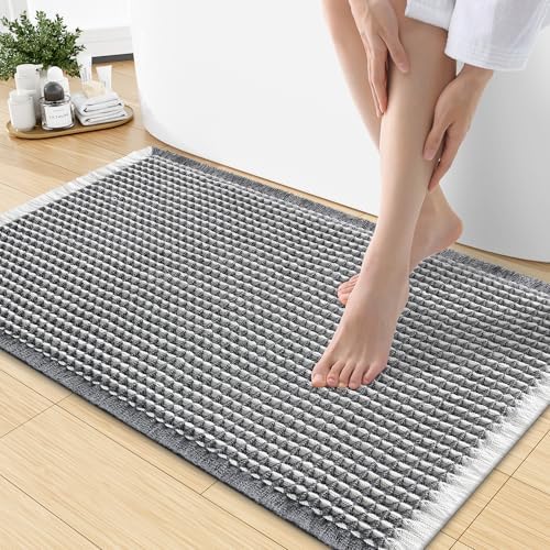 Smiry Waffle Bath Mat 30X18, Soft Absorbent Bathroom Rug, Darkgrey & Cream by Smiry