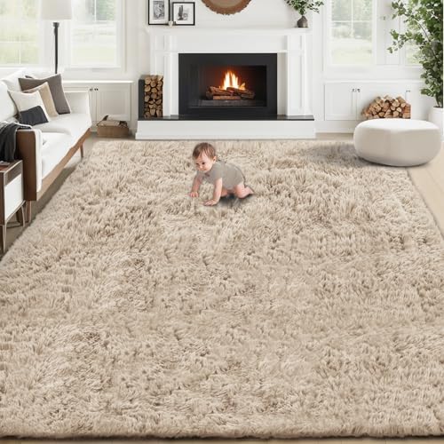 6x9 Area Rug for Living Room: Fluffy Shag Soft Washable Rugs Large Fuzzy Plush Indoor Carpet for Bedroom Nursery Playroom Kids Girls Boys Room (Camel, 6'x9') by VECARF