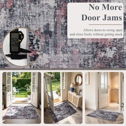 Sasttie 2x6 Runner Rug, Modern Abstract Hallway Carpet, Black & Pink - Image 4