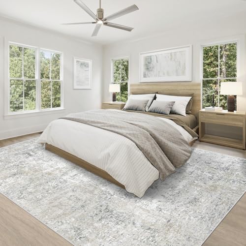 XLUEZ 9x12 Area Rug for Living Room, Washable Modern Abstract Large Area Rug Neutral Soft Non Slip Kids Rug Stain Resistant Indoor Carpet for Bedroom Dining Room Playroom Office(BeigeGrey, 9'x12') - Image 4