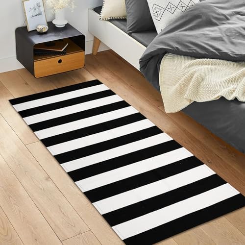 IOHOUZE 2x4.3 Striped Outdoor Door Mat, Washable Porch Rug, Black/White - Image 3