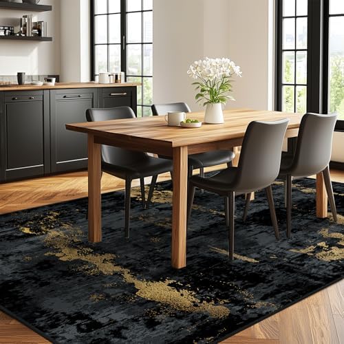 RELEANY Washable 5'x8' Abstract Area Rug for Living Room Black Gold - Image 3