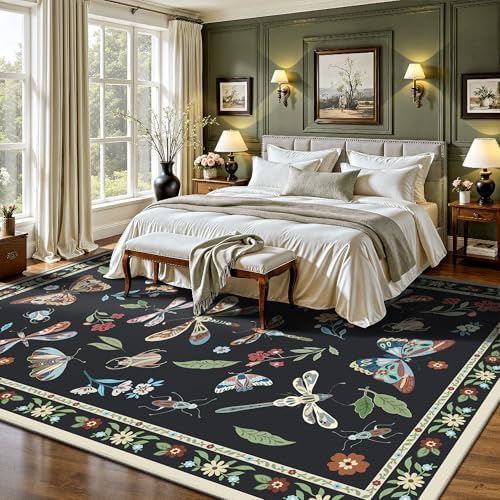 Rugs for Living Room, Insect 6x9 Washable Rug Non Slip with Rubber Back, Ultra Soft Large Area Rug for Bedroom, Dining Room, Nursery(Dark Black Butterfly) - Image 3