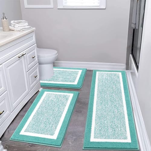 Pauwer Bathroom Rug Sets 3 Piece, Non Slip Washable Bath Mat, Teal by Pauwer
