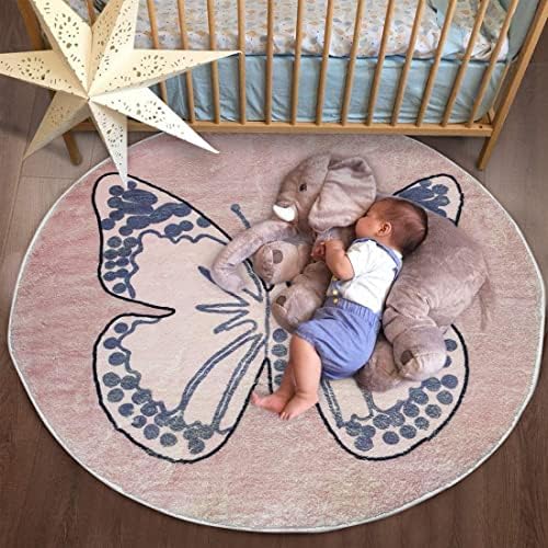 Poowe Round Area Rugs Soft Floor Carpets Non Slip for Bedroom (Round 39.4", Butterfly) by Poowe