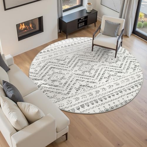 Miukiki Round Rugs 6ft for Living Room Moroccan Washable Circle Rug Grey - Image 7