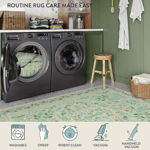 Lahome Floral Washable Area Rugs 8x10, Non-Slip Living Room Carpet Soft Tumble Washable Rugs for Bedroom Nursery, Vintage Botanical Print Carpet for Classroom Kids Room Dining Room, Sage - Image 5