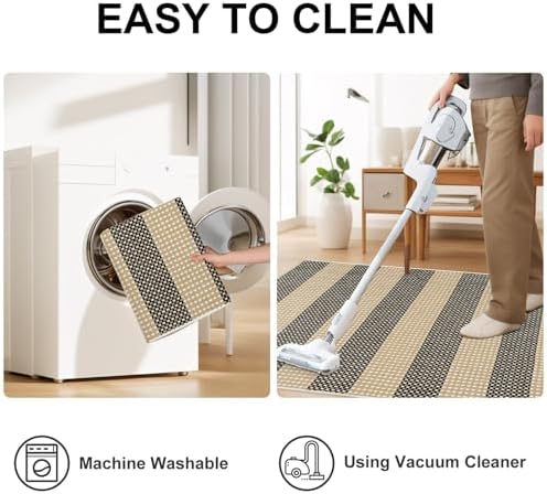 OJIA Tan Washable Outdoor Rugs 3'x5' Front Door Mat Fall Porch Rug Decor - Image 5