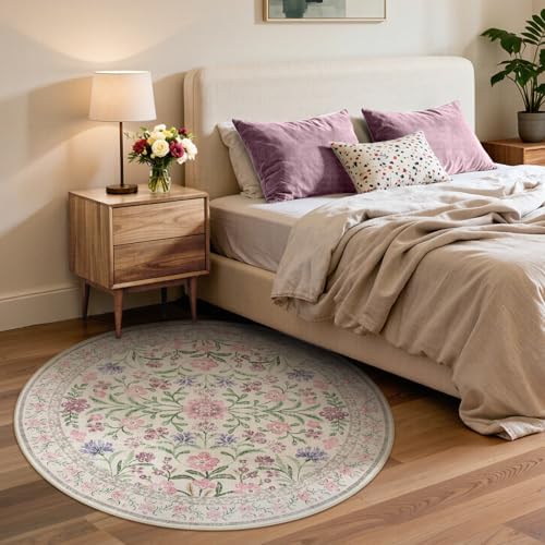 Lahome Purple 6ft Round Dorm Rug, Floral Circle Rug for Girls Bedroom - Image 3
