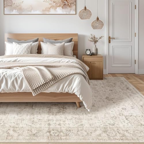 6x9 Area Rug for Living Room, Washable, Traditional, Distressed Beige - Image 7