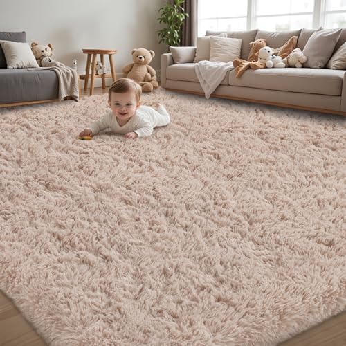 9x12 Area Rug for Living Room,Beige Fluffy Shag Non-Slip Bedroom Rugs by Unknown