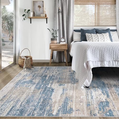 XLUEZ 5x7 Area Rugs for Living Room, Washable Modern Abstract Large Area Rug Neutral Soft Non Slip Kids Rug Stain Resistant Indoor Carpet for Bedroom Nursery Dining Room Playroom(BlueBeige, 5'x7') - Image 4