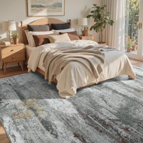 8x10 Ft Abstract Washable Area Rugs for Living Room Grey Red Gold - Image 4