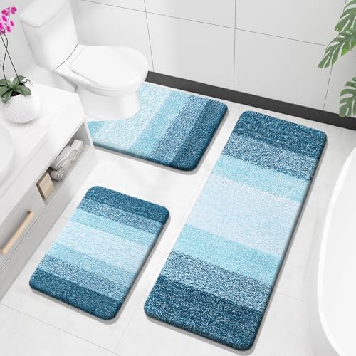 OLANLY Microfiber Bathroom Rugs Sets 3 Piece, Soft Bath Mats, Peacock Blue by OLANLY