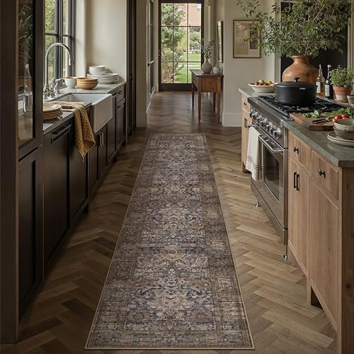 HUGEAR Hallway Runner Rugs 3x10 Blue Brown Vintage Rug - Image 2