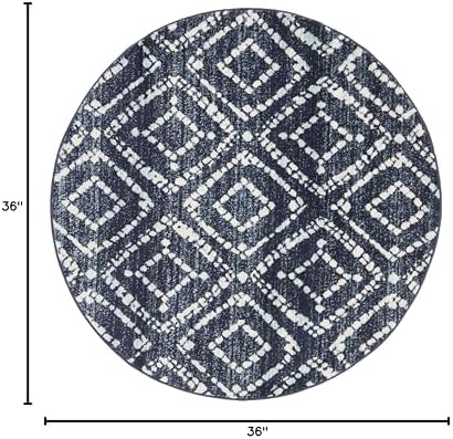 SAFAVIEH Adirondack Collection 3' Round Navy/Ivory ADR131N Diamond Distressed Non-Shedding Living Room Bedroom Area Rug - Image 2