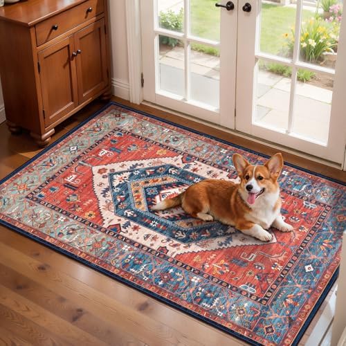 SERISSA 2x4 Washable Non Slip Boho Runner Rug for Entryway，Rust by SERISSAHomeDecorCollection