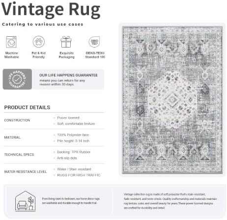 4x12 Washable Kitchen Runner Rug - Wide Indoor Entryway Hallway Rugs with Non Slip Backing Vintage Low Pile Carpet for Bedroom Laundry Ultra Soft Home Decor Floor Mat for Bathroom (Grey,4x12) - Image 2