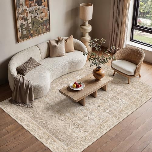 HUGEAR 5x7 Area Rugs Retro Beige Washable Rug by HUGEAR