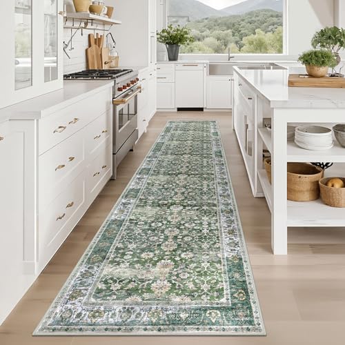 KUTA Vintage Long Runners for Hallways 2.6x12 Green Washable Kitchen Rug - Image 2