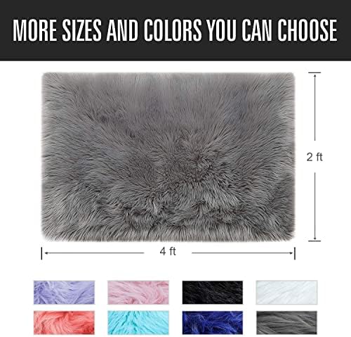 2x4 Grey Faux Fur Runner Rug Fluffy Soft Washable for Bedroom Dorm Hallway - Image 2