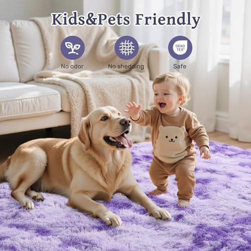 Purple White Rug Fluffy 4x6 Bedroom Rugs Girls,Plush Soft Fuzzy Area Carpet Non Slip for Living Room Nursery Kids Girlie Elegant Home Decor Aesthetic - Image 6