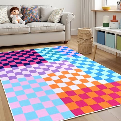 Terrug Multicolored Checkered Rug for Bedroom, 3x5 Washable Area Rugs - Image 3