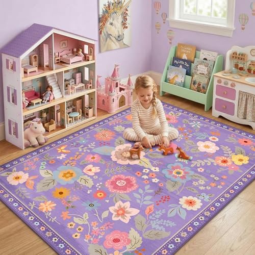 RELEANY Floral Washable 5x8 Area Rugs Purple/Pink - Image 6