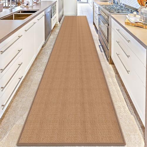 12ft Natural Jute Hallway Runner Rug Non Slip Washable, Rubber Backed Long Indoor Entryway Runner, Absorbent Kitchen Carpet Sink Rug, Camel by GOYLSER