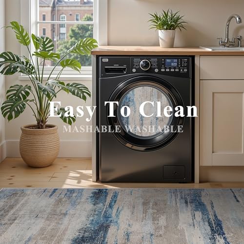 Entryway 2x4 Runner Rug Washable - Modern Abstract Non Slip Rugs for Kitchen Entrance Bedroom Low Pile Carpet for Hallway Entry Ultra-Soft Indoor Home Decor Floor Thin Mat for Bathroom 2X4 Blue - Image 3