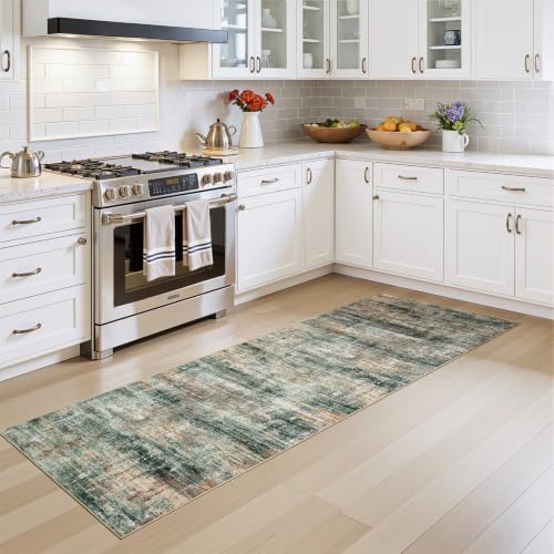 2x 6 Area Rug for Hallways, Abstract Washable Runner Rugs,Coffee/Green - Image 3