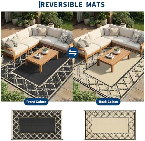 Garvee Reversible Outdoor Rug 5x8, Waterproof Outdoor Plastic Rug, Coffee - Image 5