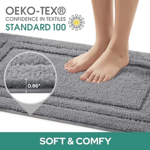 HOMEIDEAS Grey Bathroom Rugs Set of 3, Non Slip Bath Mats - Image 3